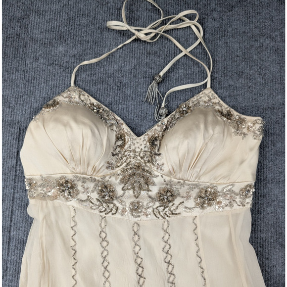 Vintage Cache Silk Dress Womens 4 Fairy Babydoll Angel Y2K Boho Beaded Whimsical - Picture 5 of 10